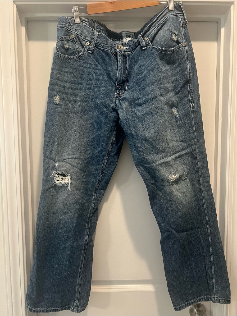 Men's Rock & Republic Henlee 38x30 Distressed Blue Denim Jeans - Straight Fit